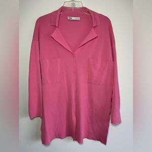 Zara. Hot Pink Button Down Top. Size large.